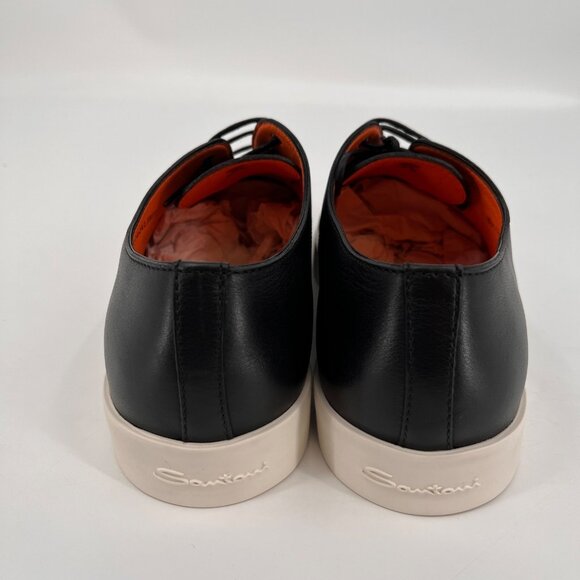 Santoni Atlantis Leather Oxford Dress Black Size 10.5 Almond Toe Lace Up Italy - Picture 5 of 15